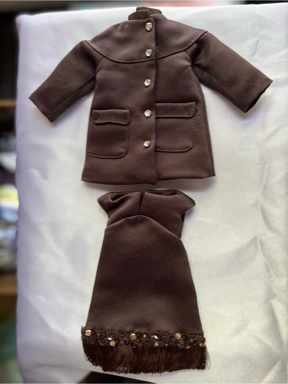 Barbie Brown Coat and Fringe-Trim Dress Set